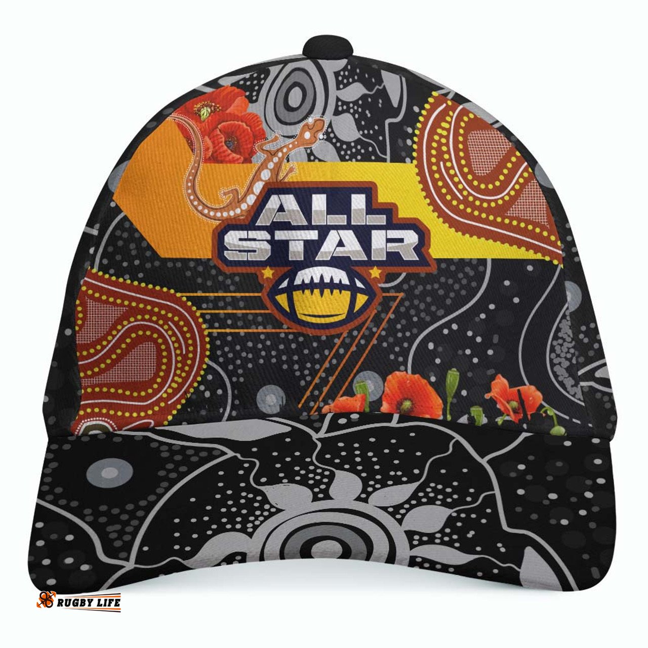 Amazing Aussie All Stars Rugby Anzac Aboriginal Inspired All Stars with Anzac Day with Poppy Flower Cap Aussie Hat