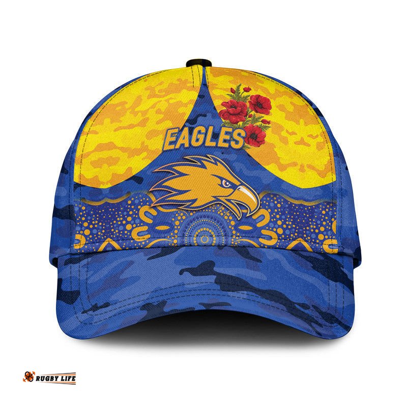 (Custom Personalised) West Coast Eagles ANZAC AFL Classic Cap Indigenous Vibes - Royal Blue
