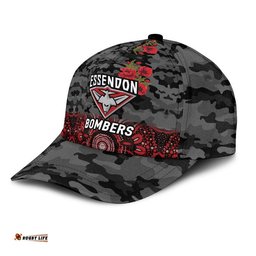 (Custom Personalised) Essendon Bombers ANZAC AFL Classic Cap Indigenous Vibes - Black