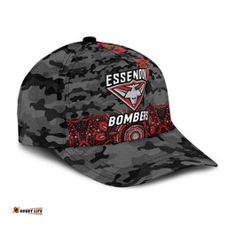 (Custom Personalised) Essendon Bombers ANZAC AFL Classic Cap Indigenous Vibes - Black