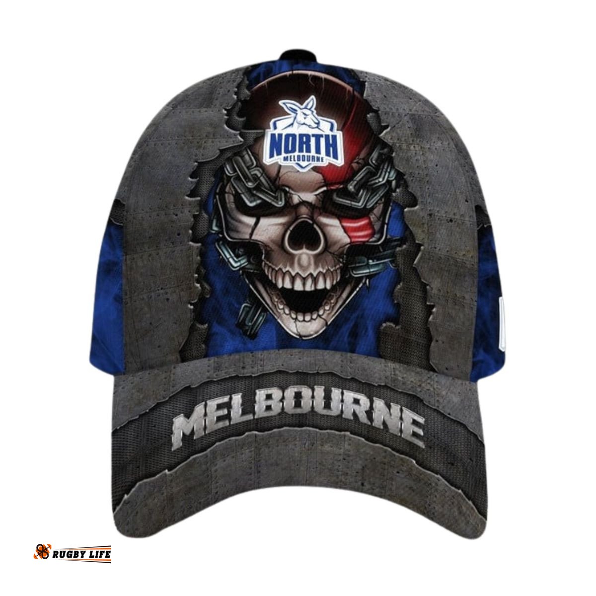 North Melbourne Football Club 3D Metal Skull Personalized Classic Cap 02