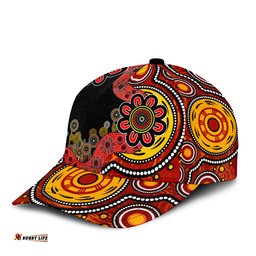 Amazing Aussie Australia Aboriginal Indigenous Dot Painting Red And Black Cap Aussie Hat