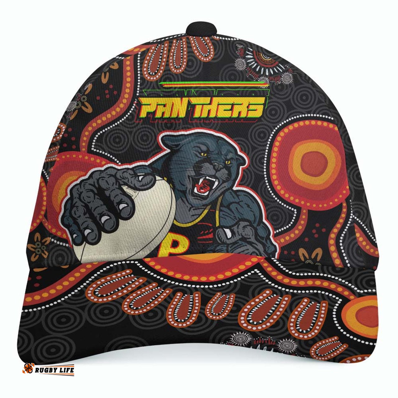 Amazing Aussie Penrith Panthers Penrith Panthers Aboriginal Inspired with Ball Indigenous Style of Dot Painting Traditional Cap Aussie Hat