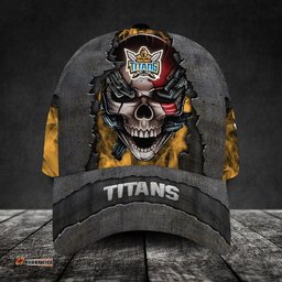 Gold Coast Titans 3D Metal Skull Personalized Classic Cap 02