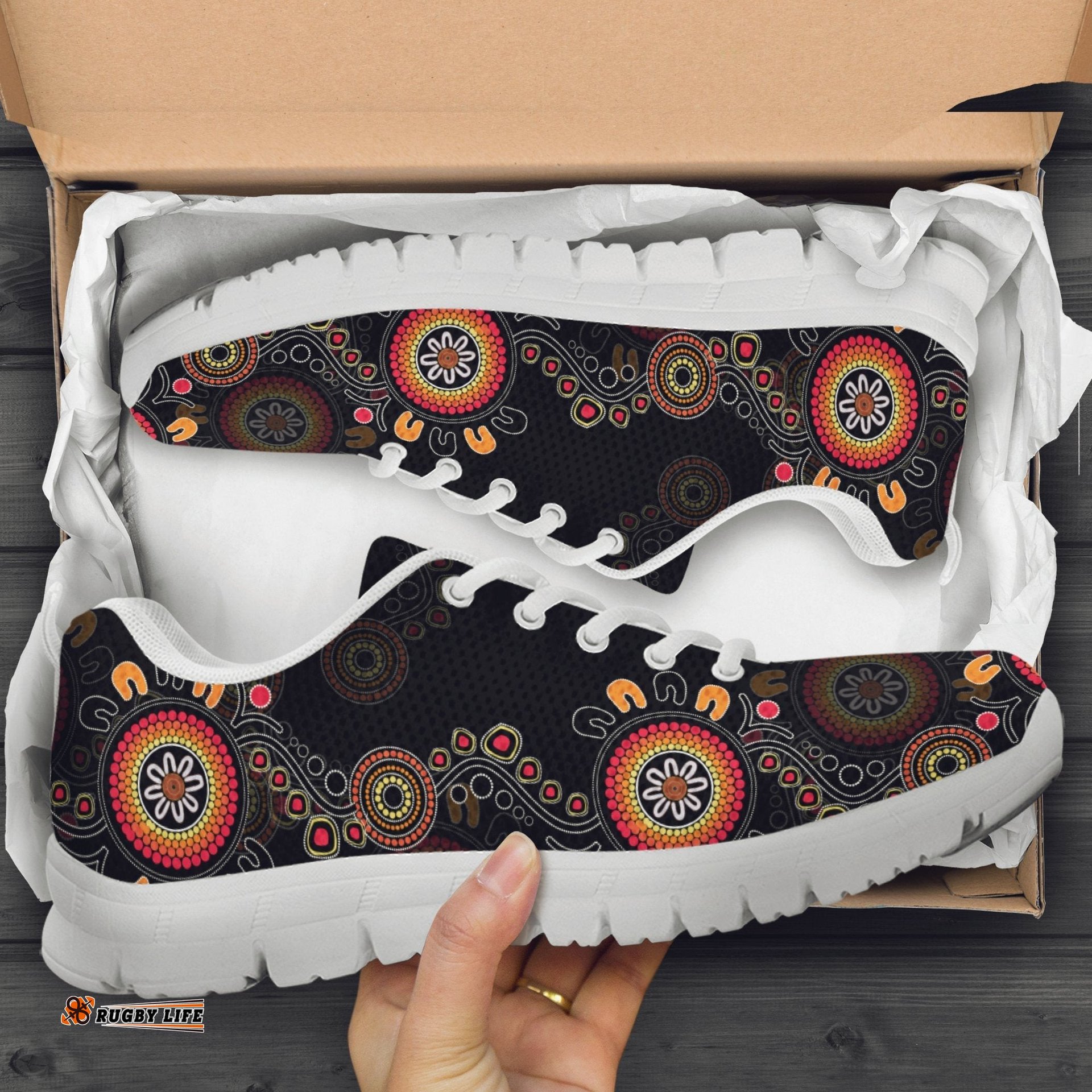 Aboriginal Flowers Patterns Circle Dot Painting 02 Sneakers