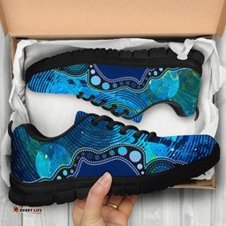 Aboriginal Australia Indigenous Flag Circle Dot Painting Art Blue Sneakers