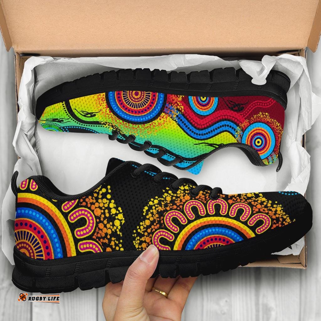 Aboriginal Flower Dot Painting Blue Dream Sneakers