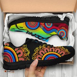 Aboriginal Flower Dot Painting Blue Dream Sneakers