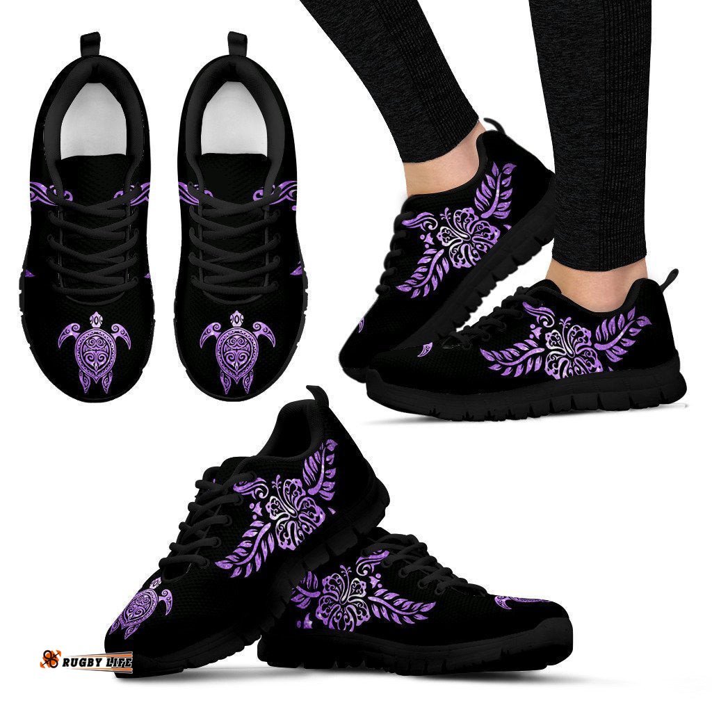 Deep Purple Sea Turtle And Hibiscus Women's / Men's / Kid's Sneakers
