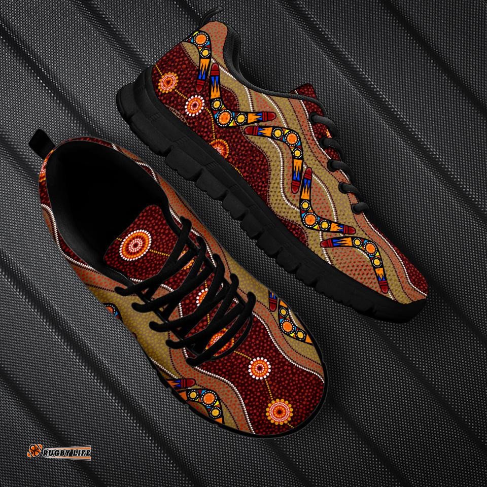 Aboriginal Boomerang Patterns Circle Dot Painting Sneakers