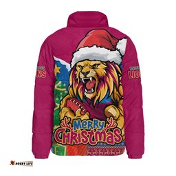 Brisbane Lions Santa Scoring Touchdown On Christmas Game Day Padded Jacket