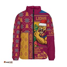 Brisbane Lions Merry Christmas Knit Style Festive Spirit Padded Jacket