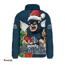 Carlton Santa Scoring Touchdown On Christmas Game Day Padded Jacket