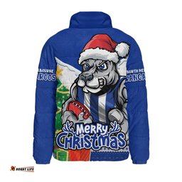 North Melbourne Santa Scoring Touchdown On Christmas Game Day Padded Jacket