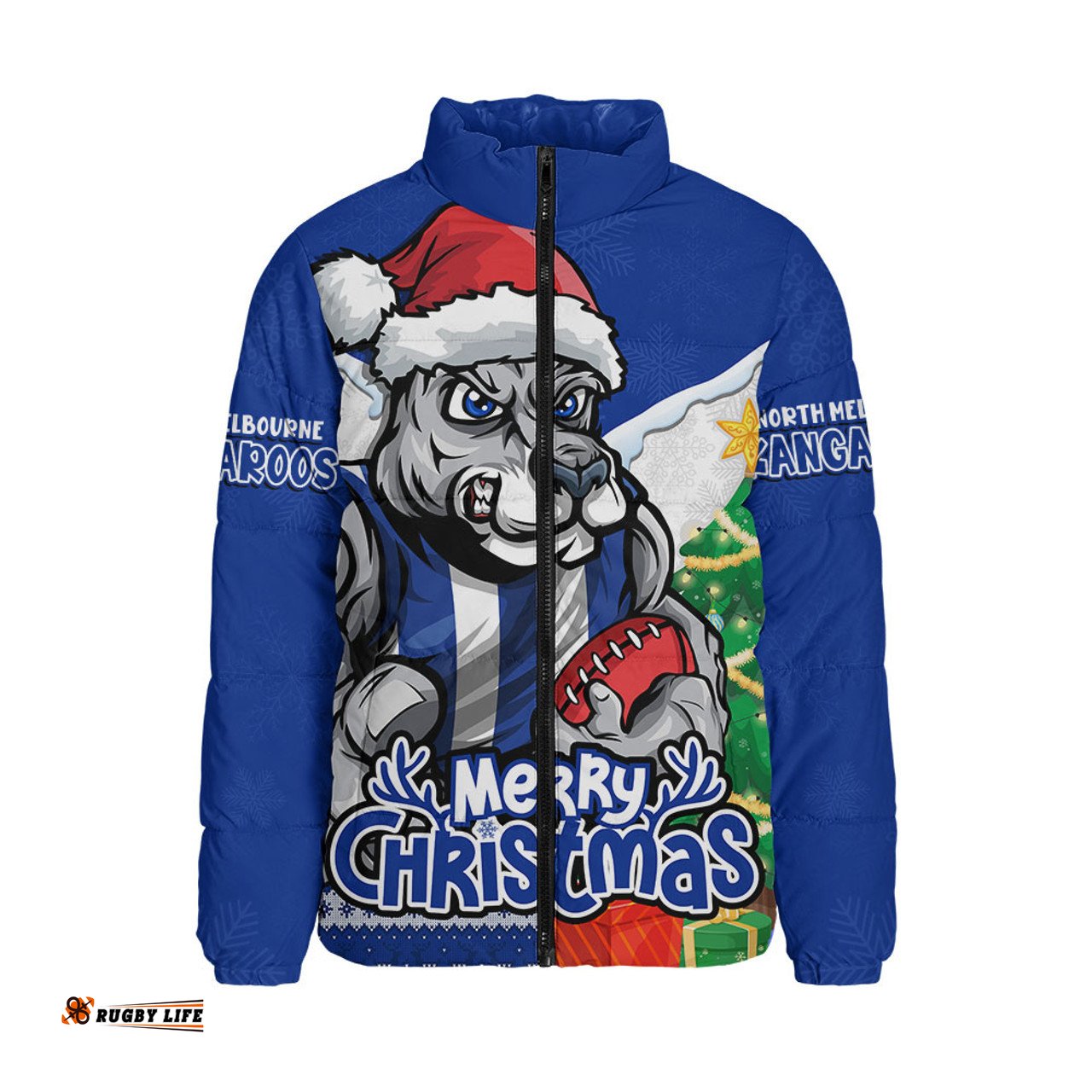 North Melbourne Santa Scoring Touchdown On Christmas Game Day Padded Jacket