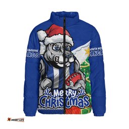 North Melbourne Santa Scoring Touchdown On Christmas Game Day Padded Jacket