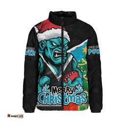Port Adelaide Santa Scoring Touchdown On Christmas Game Day Padded Jacket
