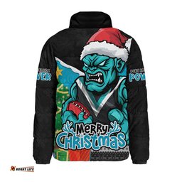 Port Adelaide Santa Scoring Touchdown On Christmas Game Day Padded Jacket
