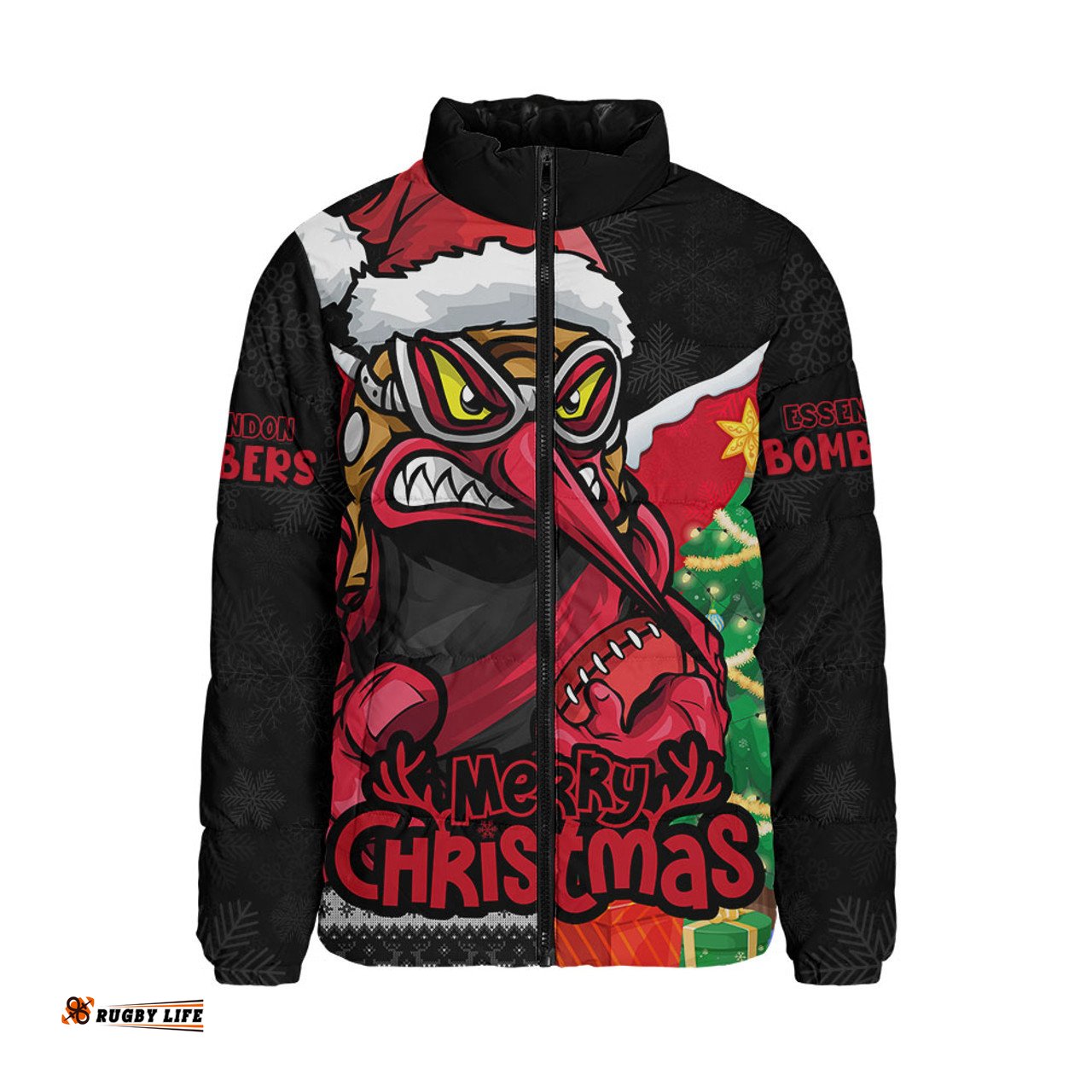 Essendon Santa Scoring Touchdown On Christmas Game Day Padded Jacket