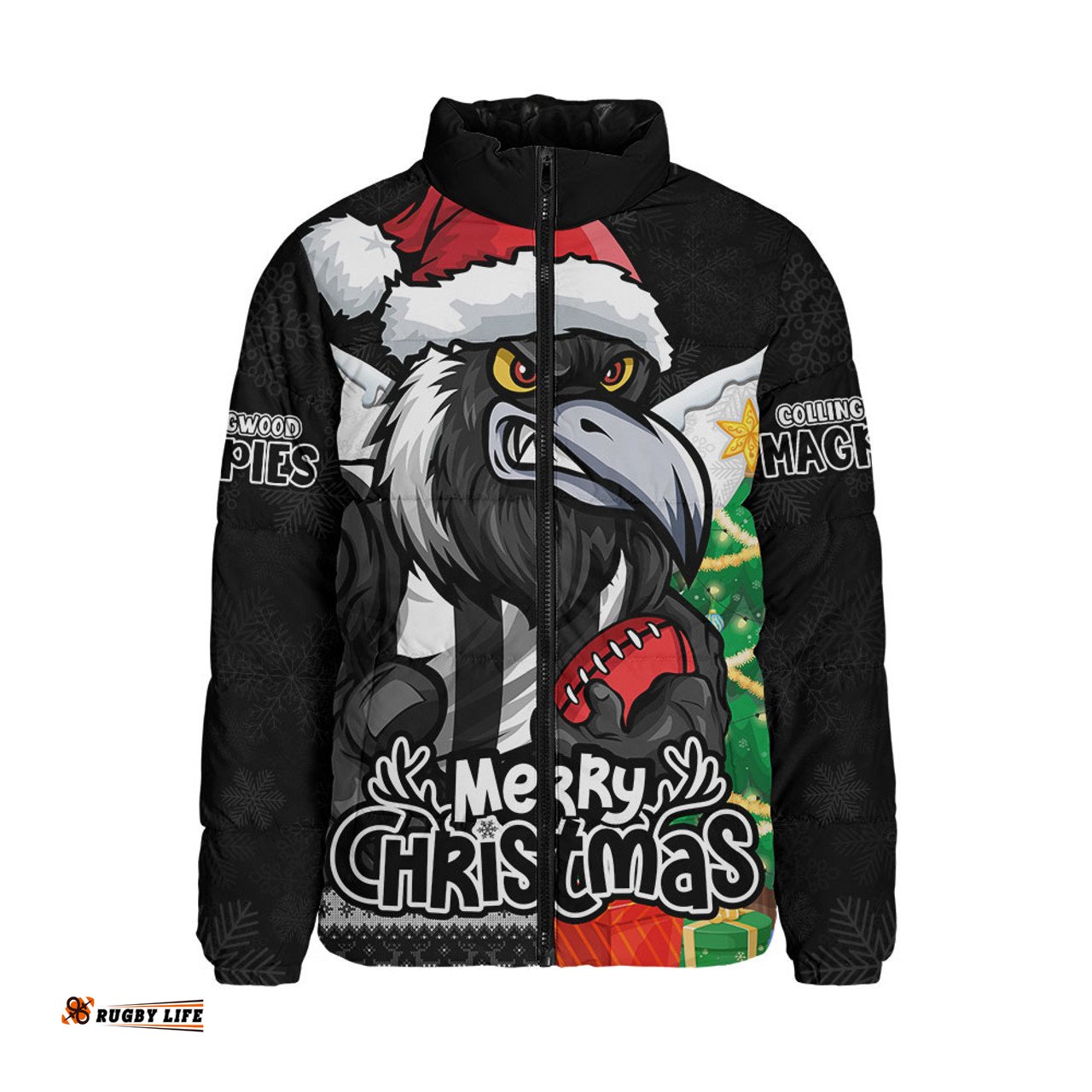 Collingwood Santa Scoring Touchdown On Christmas Game Day Padded Jacket