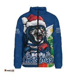 Geelong Cats Santa Scoring Touchdown On Christmas Game Day Padded Jacket