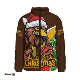 Hawthorn Santa Scoring Touchdown On Christmas Game Day Padded Jacket