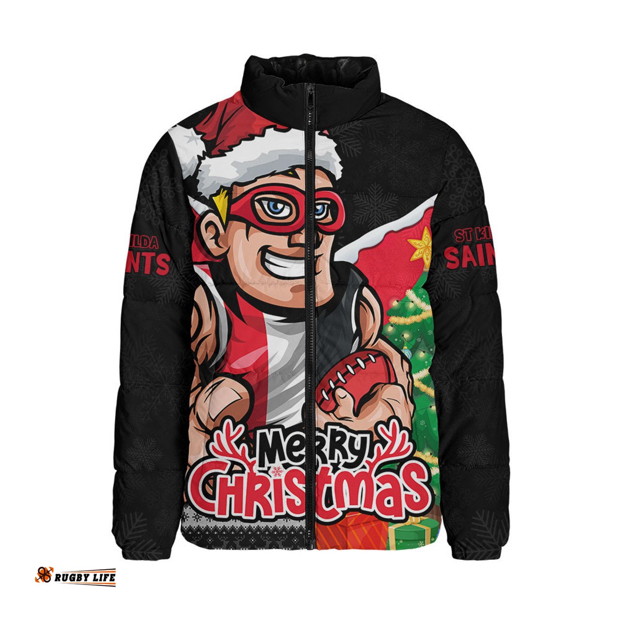St Kilda Santa Scoring Touchdown On Christmas Game Day Padded Jacket