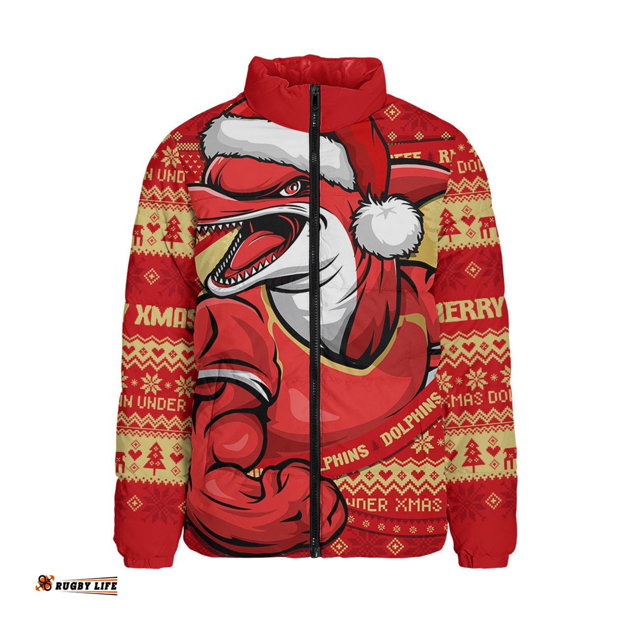 Redcliffe Dolphins Ugly Knit Style For Christmas Game Fans Padded Jacket