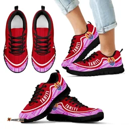 Tahiti Wave Sneakers - Polynesian Pattern White Pink Color Th0