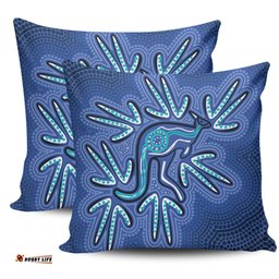 Australia Aboriginal Blue Aboriginal Style Of Dot Kangaroo Artwork Pillow