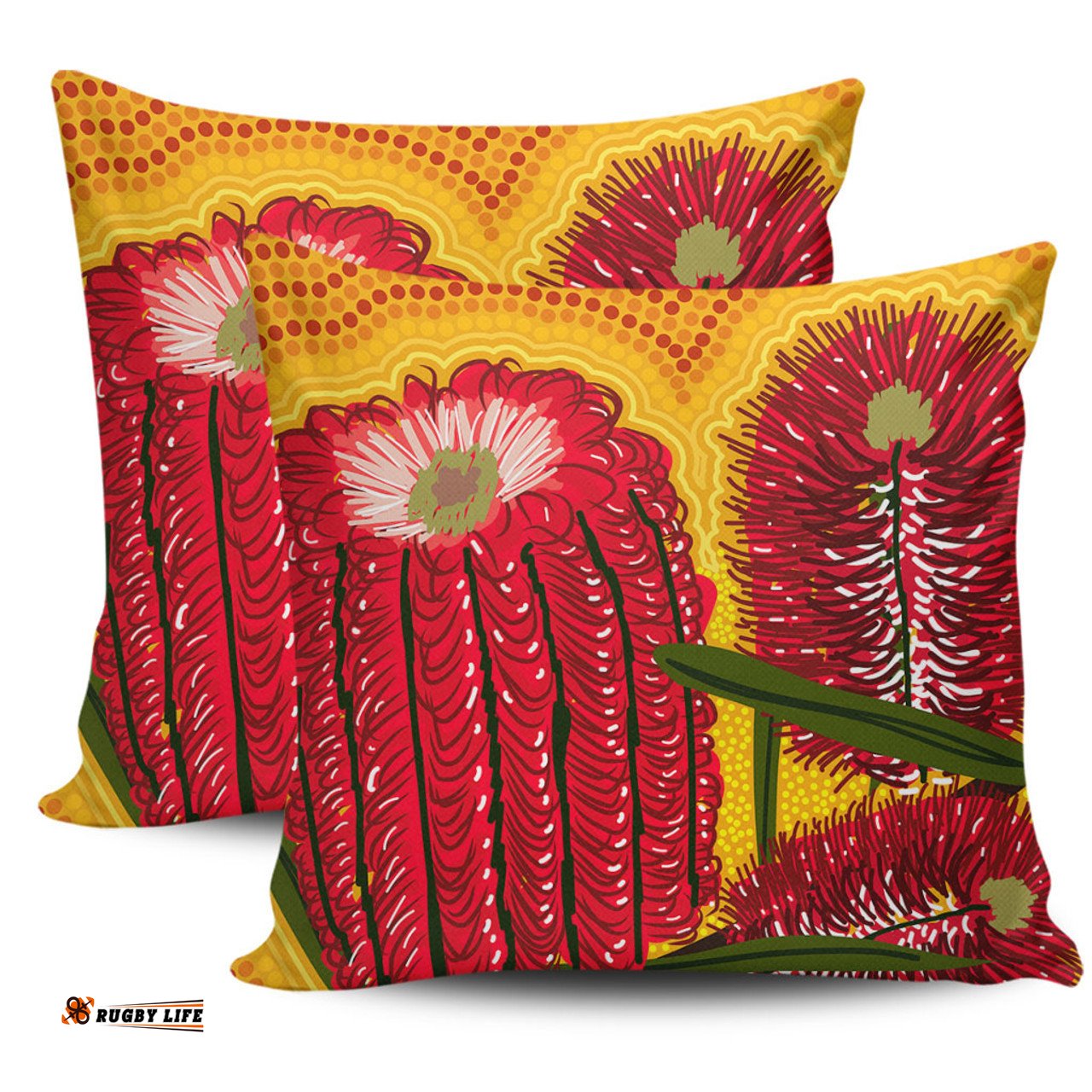 Australia Aboriginal Aboriginal Dot Art Of Australian Native Banksia Flower Pillow
