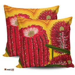 Australia Aboriginal Aboriginal Dot Art Of Australian Native Banksia Flower Pillow