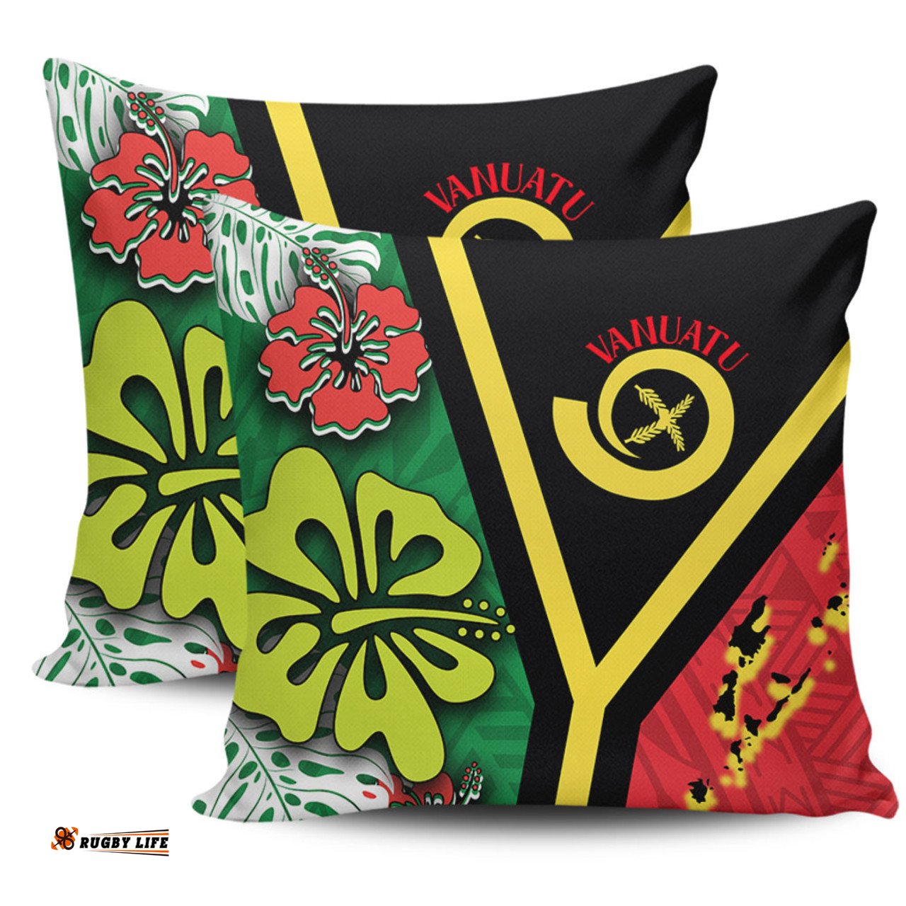 Australia South Sea Islanders Vanuatu Flag With Habiscus Flowers Pillow