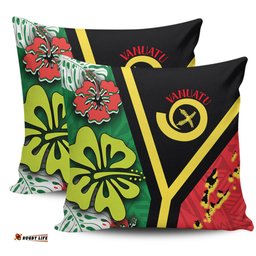 Australia South Sea Islanders Vanuatu Flag With Habiscus Flowers Pillow