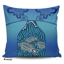 Australia Aboriginal Blue Aboriginal Dot With Fish Pillow