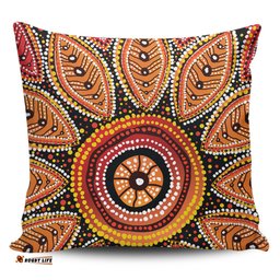 Australia Aboriginal Beautiful Dotted Leaves Aboriginal Art Background Pillow