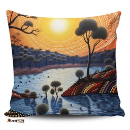 Australia Aboriginal Aboriginal River In Circle and Dot Painting Pillow