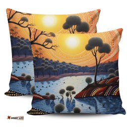 Australia Aboriginal Aboriginal River In Circle and Dot Painting Pillow