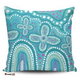 Australia Aboriginal Dot painting illustration in Aboriginal style Turquoise Pillow