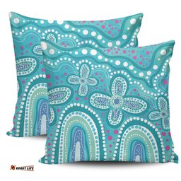 Australia Aboriginal Dot painting illustration in Aboriginal style Turquoise Pillow