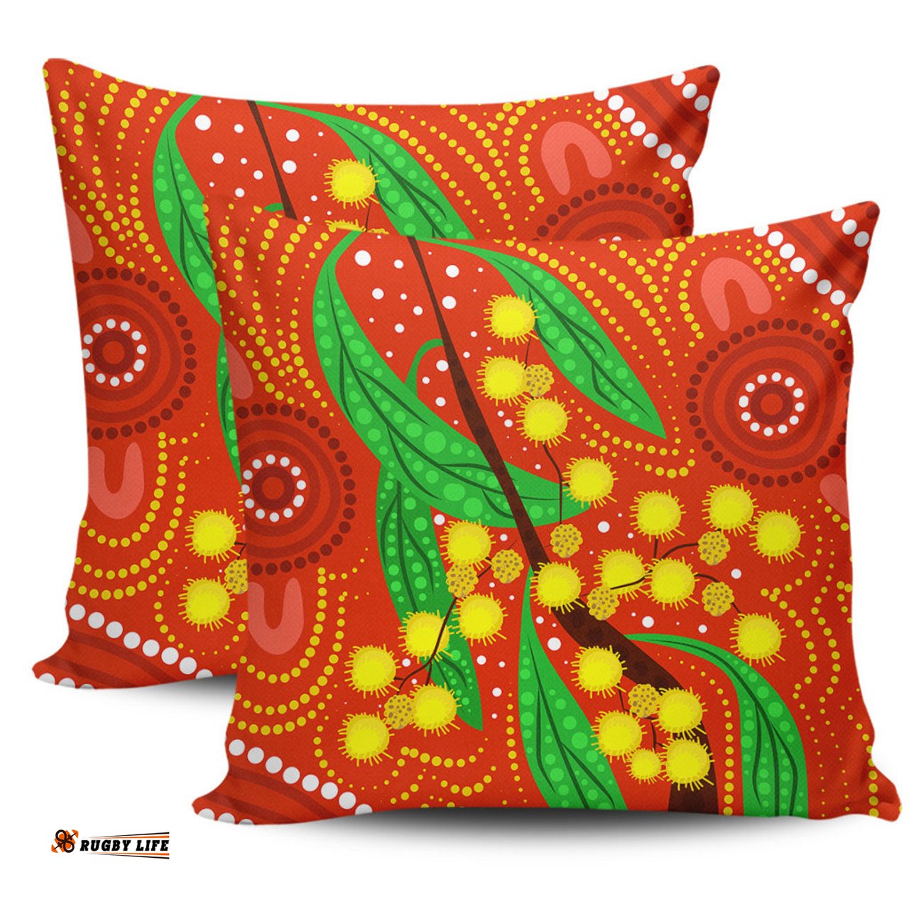 Australia Aboriginal Aboriginal Dot Art Of Australian Yellow Wattle Painting Pillow