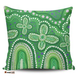 Australia Aboriginal Dot painting illustration in Aboriginal style Green Pillow