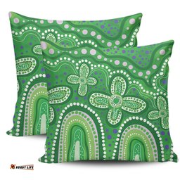 Australia Aboriginal Dot painting illustration in Aboriginal style Green Pillow