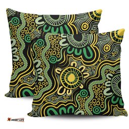 Australia Aboriginal Aboriginal Art Style Green Background Pillow