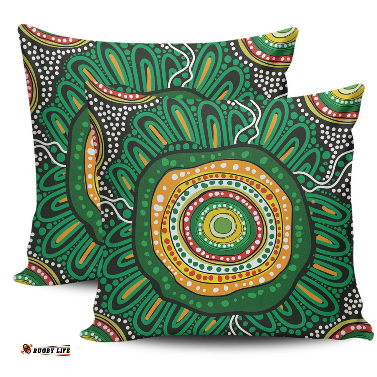 Australia Aboriginal Green Aboriginal Style Dot Painting Pillow