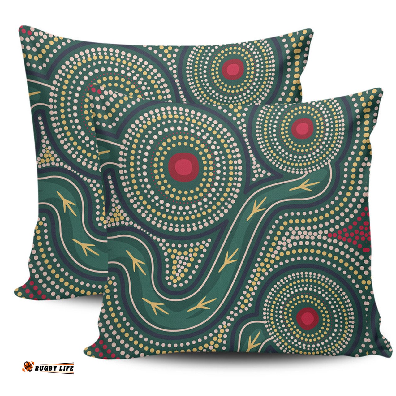 Australia Aboriginal Green Aboriginal Dot Art Style Vector Painting Pillow