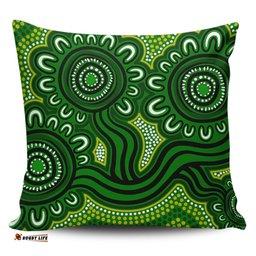 Australia Aboriginal Dot Patterns From Indigenous Australian Culture (Green) Pillow