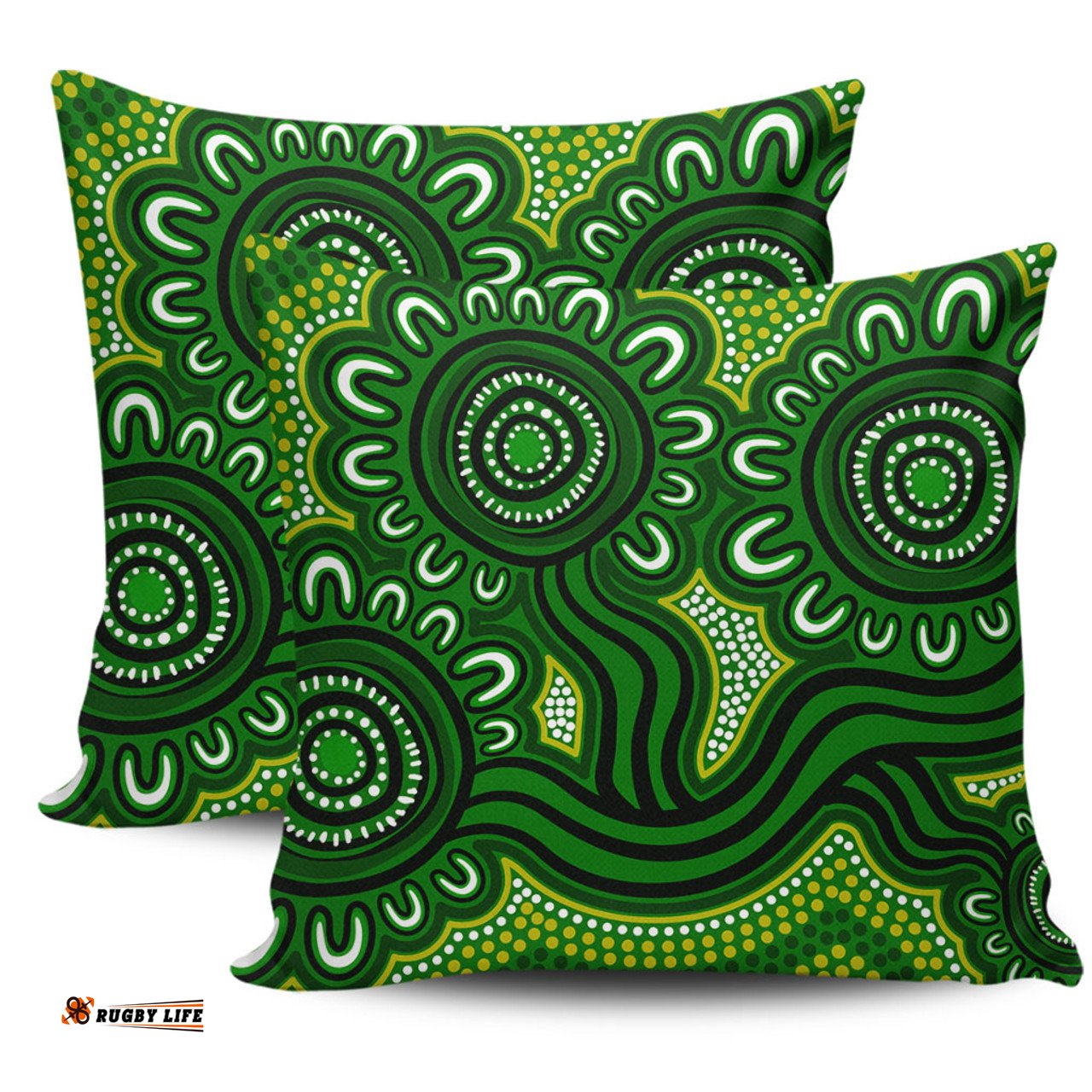 Australia Aboriginal Dot Patterns From Indigenous Australian Culture (Green) Pillow