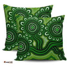 Australia Aboriginal Dot Patterns From Indigenous Australian Culture (Green) Pillow