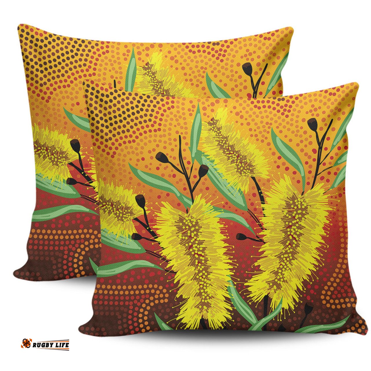 Australia Aboriginal Aboriginal Art Of Yellow Bottle Brush Plant Pillow